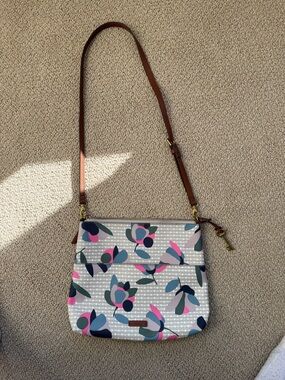 Fossil Floral Print Crossbody with Brown Leather Strap